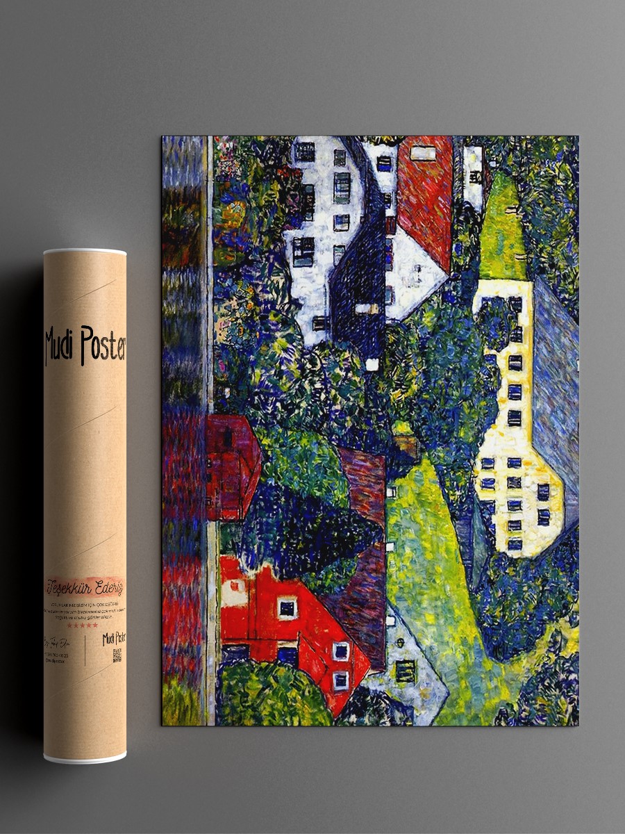 Houses at Unterach Tablo Sanatsal Ünlü Ressam Poster Çerçevesiz Yüksek Kalite Poster