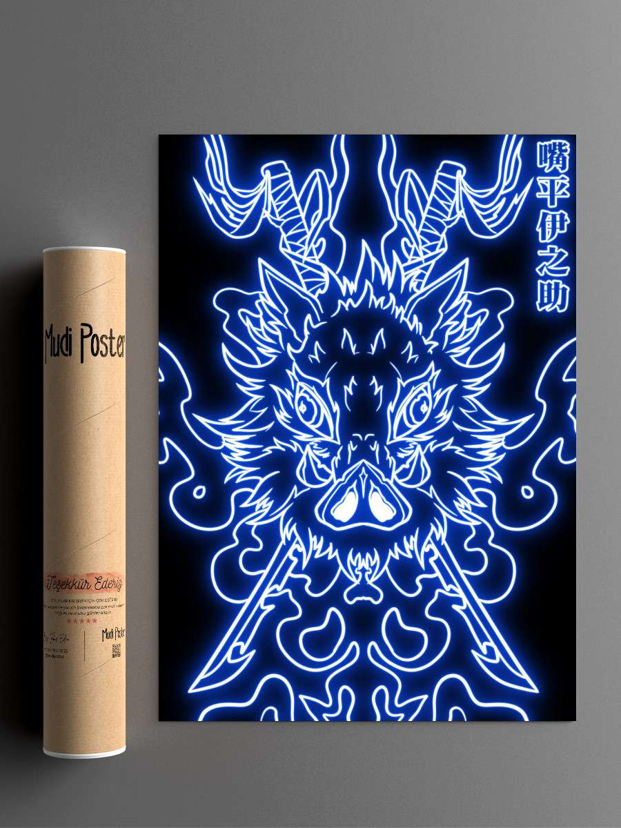 Inosuke demon slayer neon Anime Poster Çerçevesiz Yüksek Kalite Anime Duvar Poster