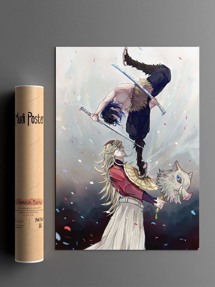 Inosuke Hashibira Demonsla Anime Poster Çerçevesiz Yüksek Kalite Anime Duvar Poster