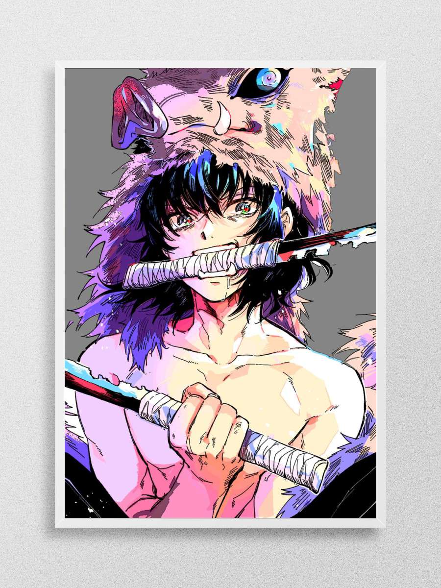 Inosuke Hashibira Swords Anime Poster Çerçevesiz Yüksek Kalite Anime Duvar Poster