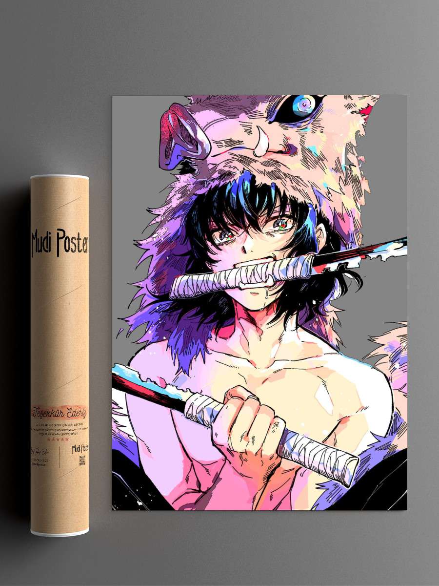 Inosuke Hashibira Swords Anime Poster Çerçevesiz Yüksek Kalite Anime Duvar Poster