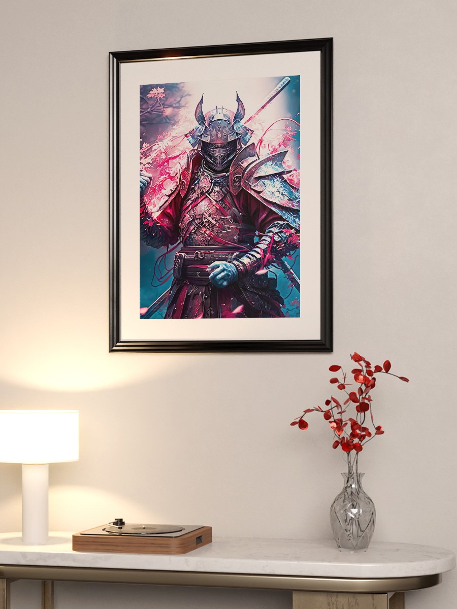 Japanese Samurai in Red Anime Poster Çerçevesiz Yüksek Kalite Anime Duvar Poster