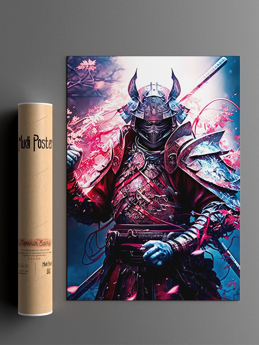 Japanese Samurai in Red Anime Poster Çerçevesiz Yüksek Kalite Anime Duvar Poster
