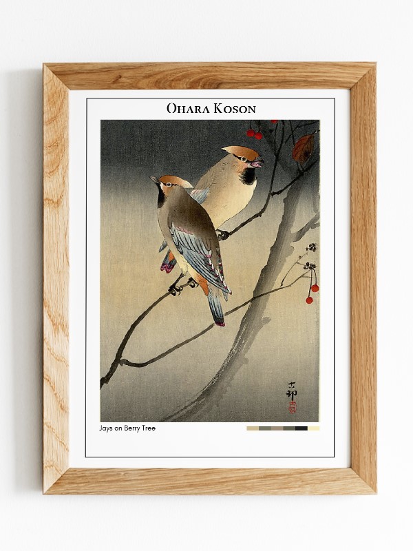 Ohara Koson Jays on Berry Tree Poster