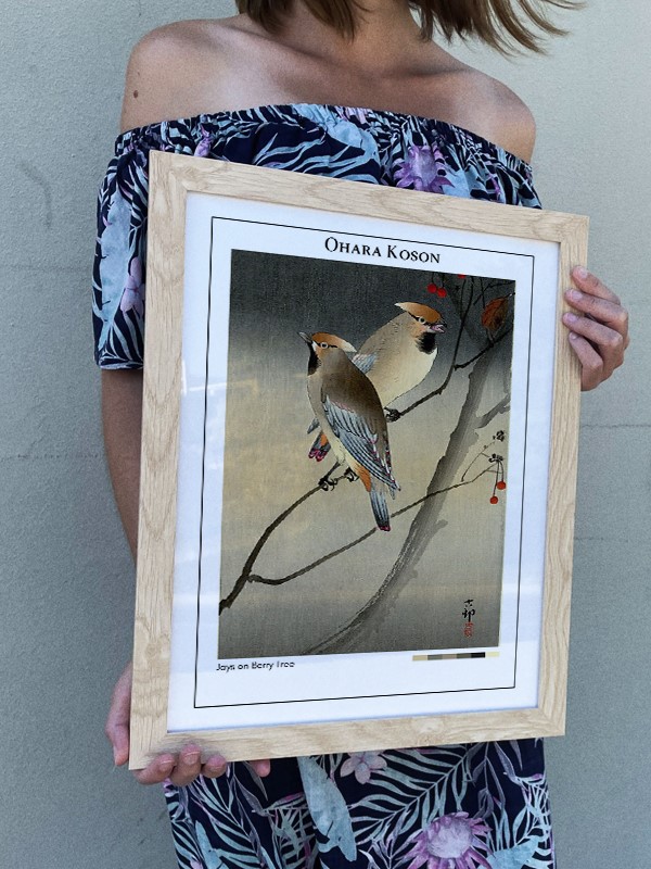 Ohara Koson Jays on Berry Tree Poster