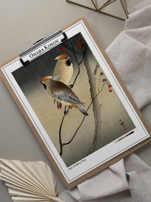 Ohara Koson Jays on Berry Tree Poster