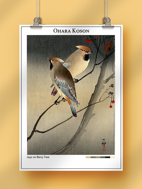 Ohara Koson Jays on Berry Tree Poster