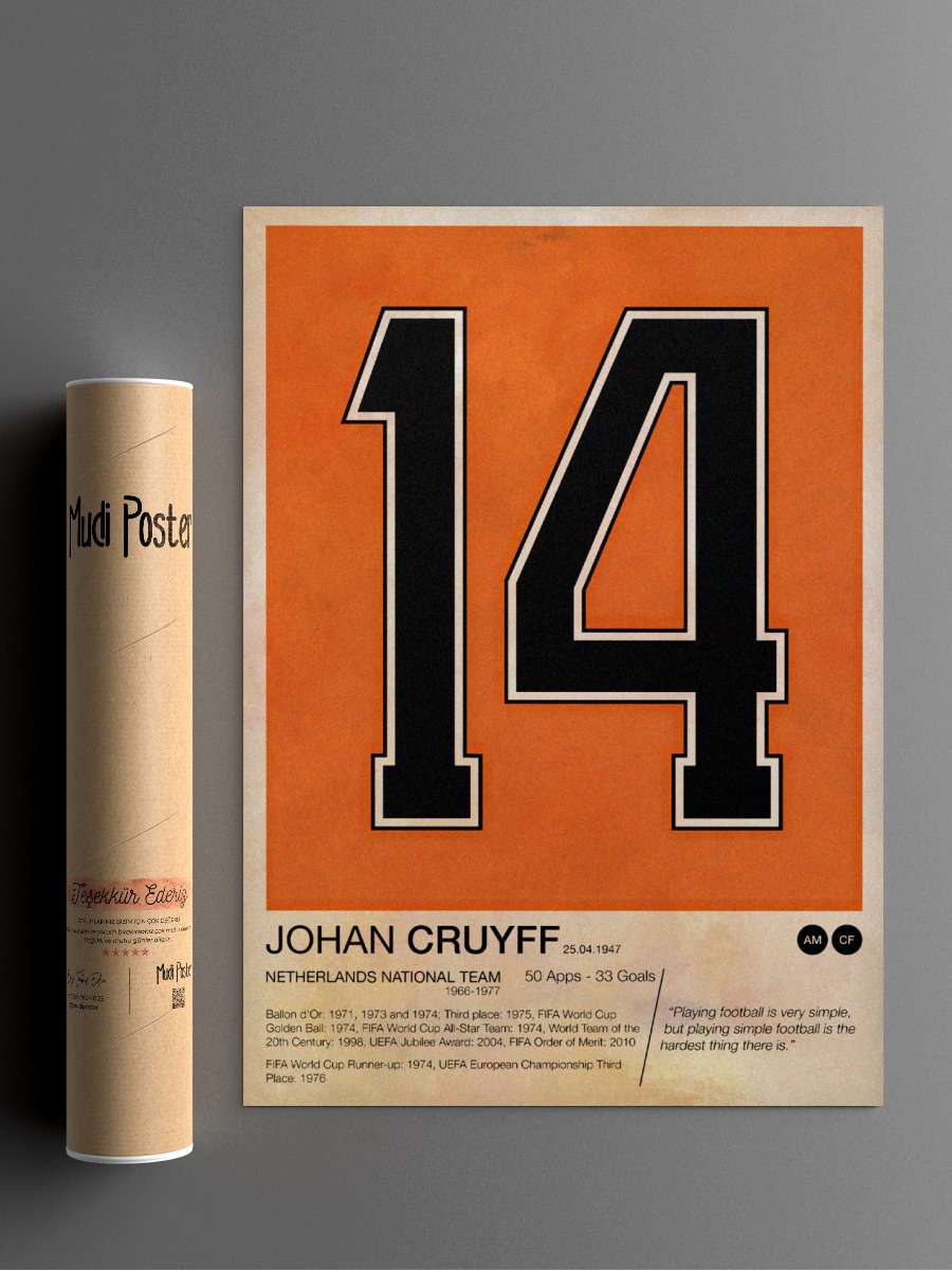 Johan Cruyff Futbol Poster Çerçevesiz Yüksek Kalite Futbolcu Duvar Poster