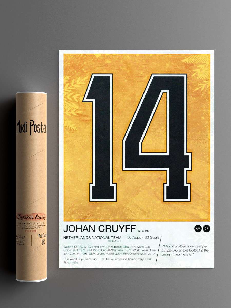 Johan Cruyff Futbol Poster Çerçevesiz Yüksek Kalite Futbolcu Duvar Poster