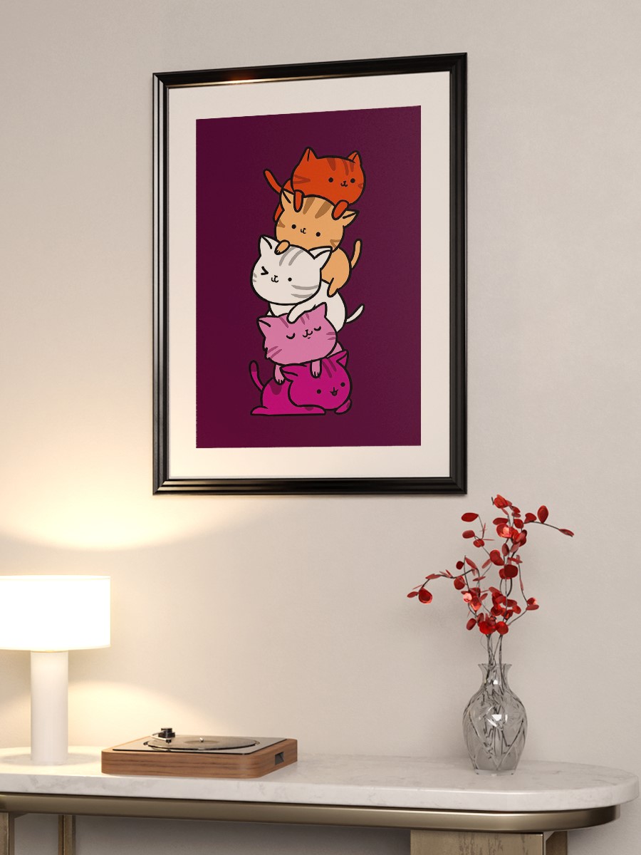Kawaii Cat Pile Lesbian Anime Poster Çerçevesiz Yüksek Kalite Anime Duvar Poster