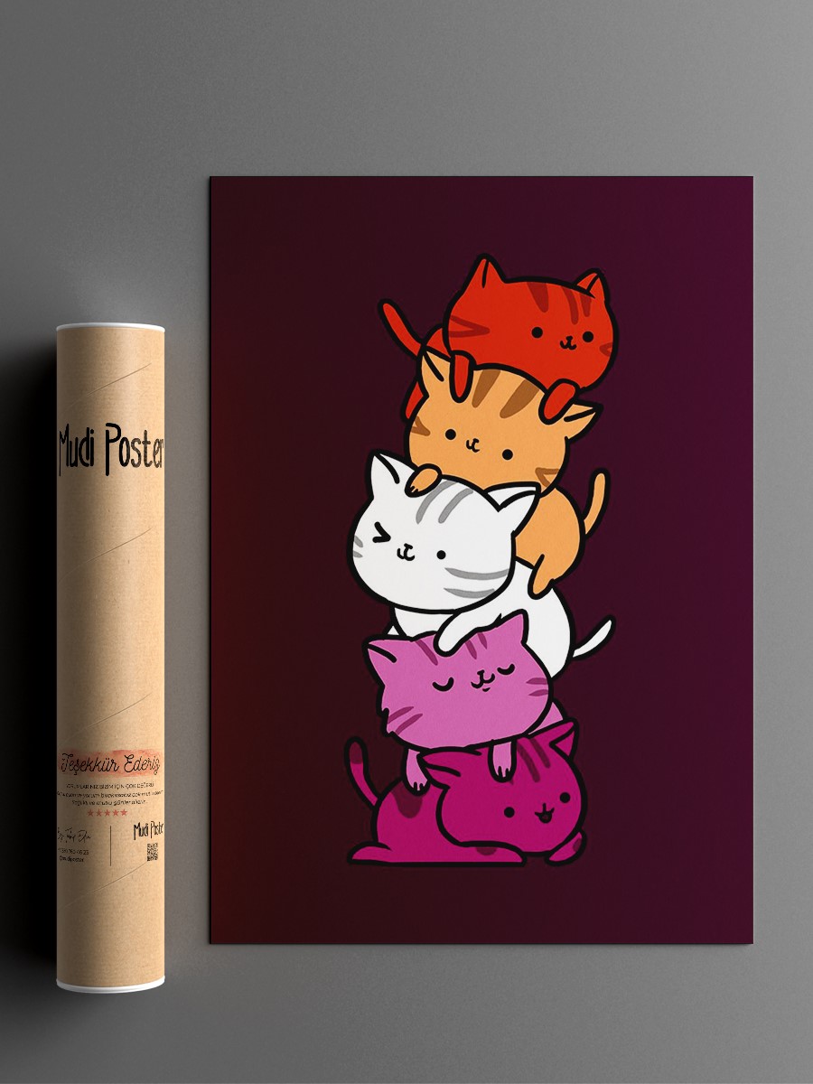 Kawaii Cat Pile Lesbian Anime Poster Çerçevesiz Yüksek Kalite Anime Duvar Poster