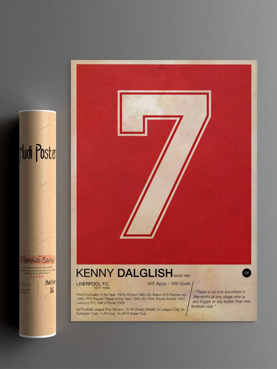 Kenny Dalglish Futbol Poster Çerçevesiz Yüksek Kalite Futbolcu Duvar Poster