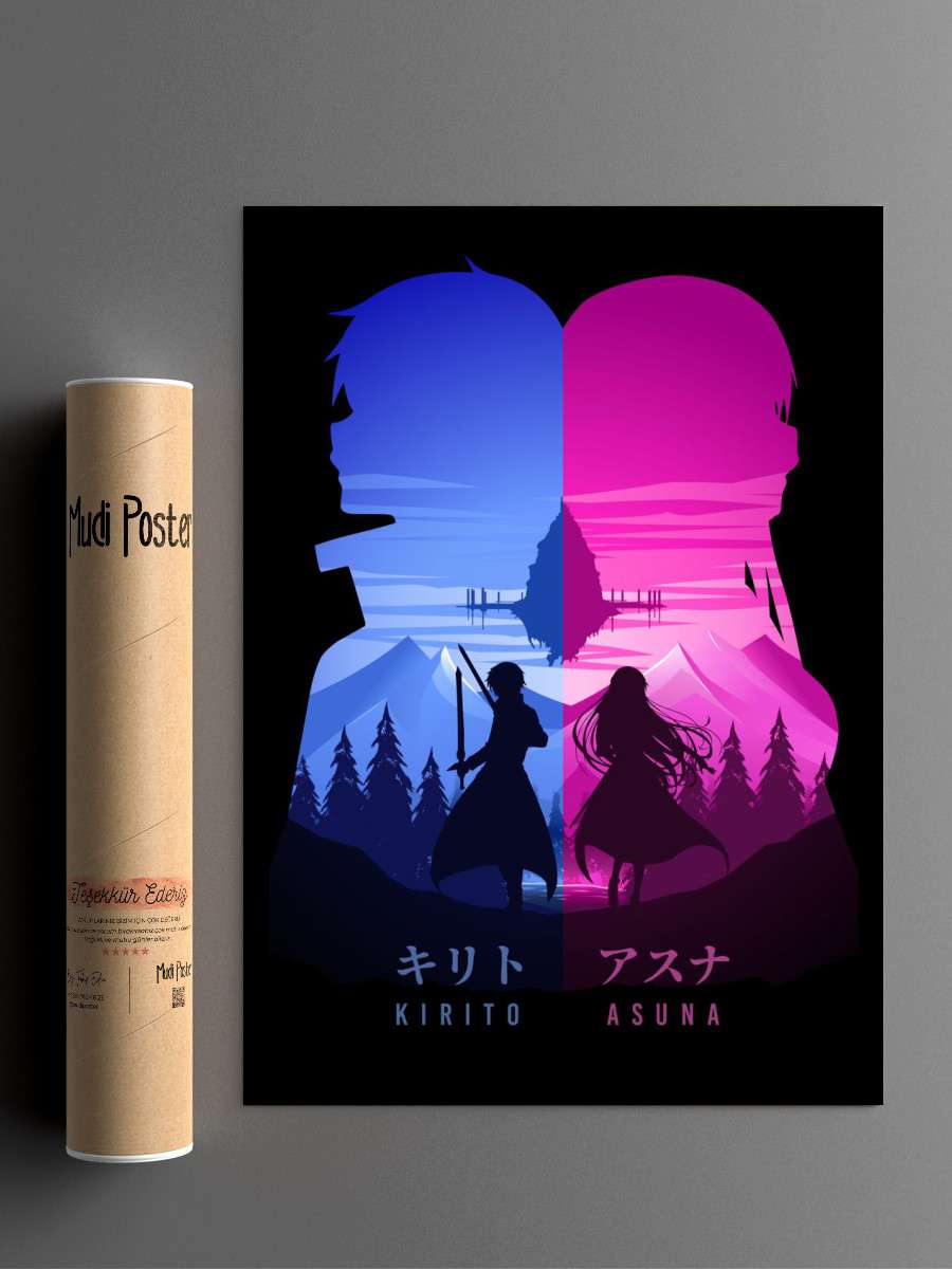 Kirito Asuna Anime Poster Çerçevesiz Yüksek Kalite Anime Duvar Poster