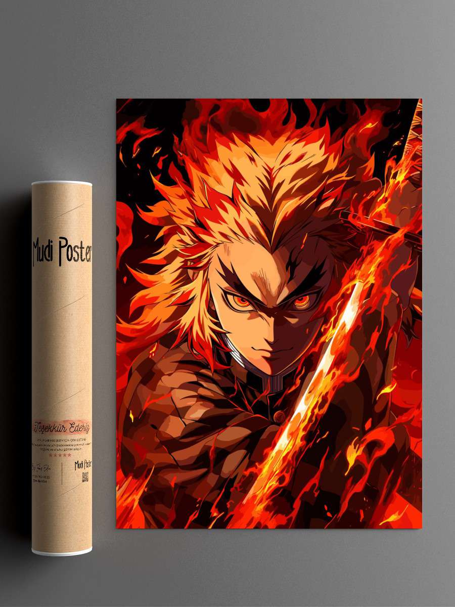 Kyojuro Rengoku Flame Anime Poster Çerçevesiz Yüksek Kalite Anime Duvar Poster