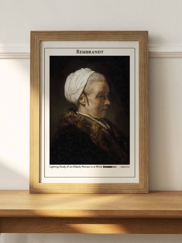 Rembrandt Lighting Study of an Elderly Woman in a White Cap Poster - En İyi Fiyatlarla
