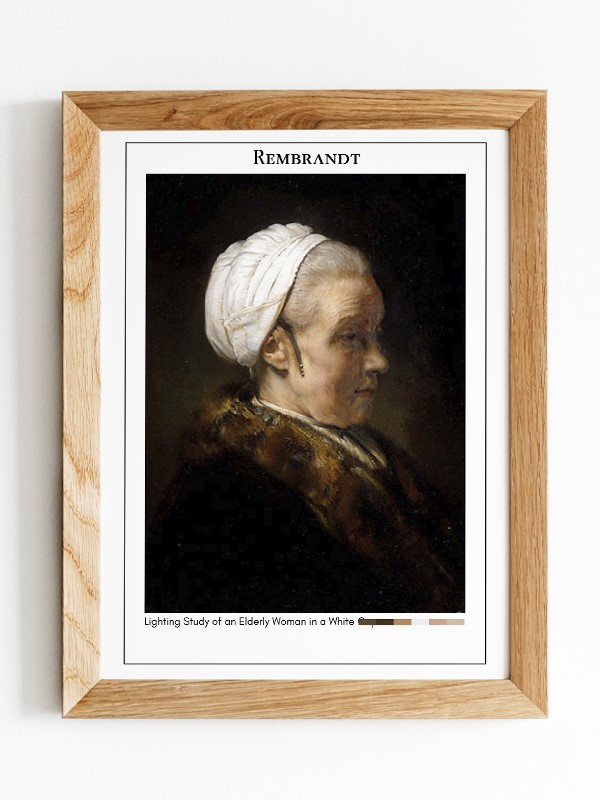Rembrandt Lighting Study of an Elderly Woman in a White Cap Poster