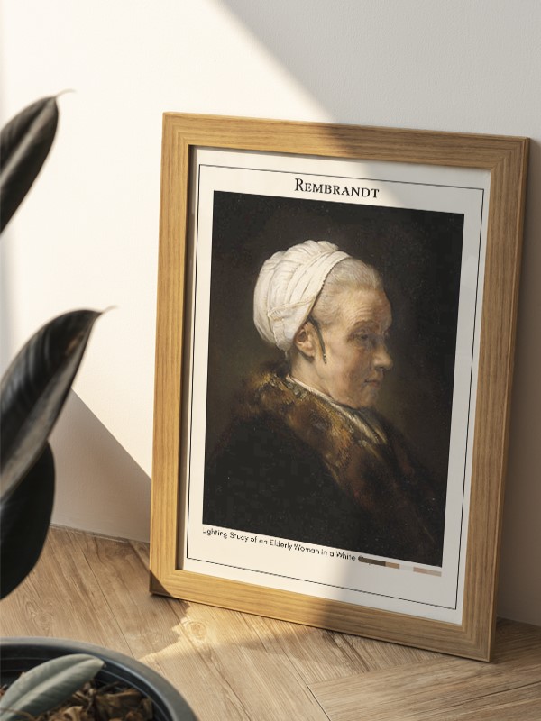 Rembrandt Lighting Study of an Elderly Woman in a White Cap Poster