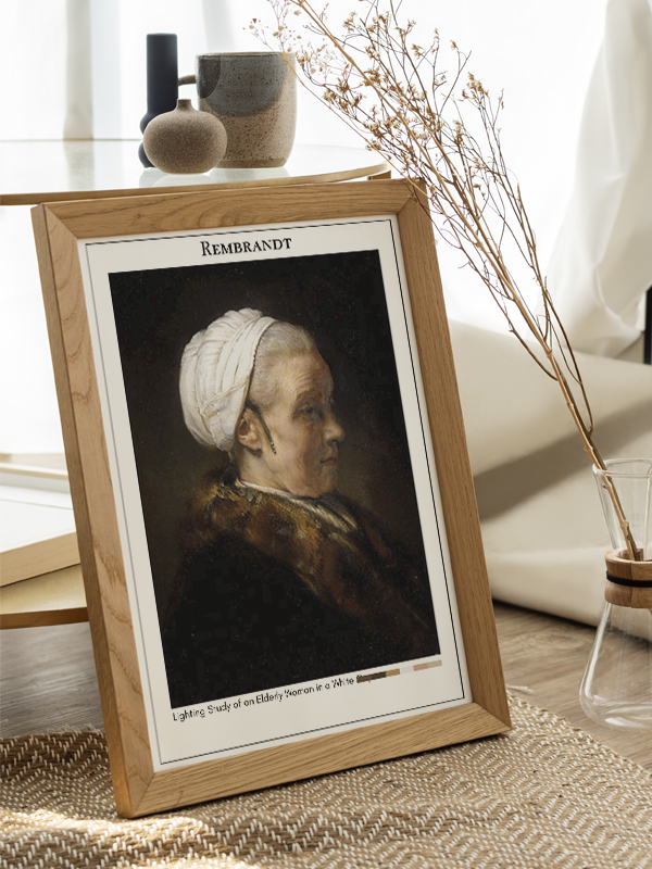 Rembrandt Lighting Study of an Elderly Woman in a White Cap Poster