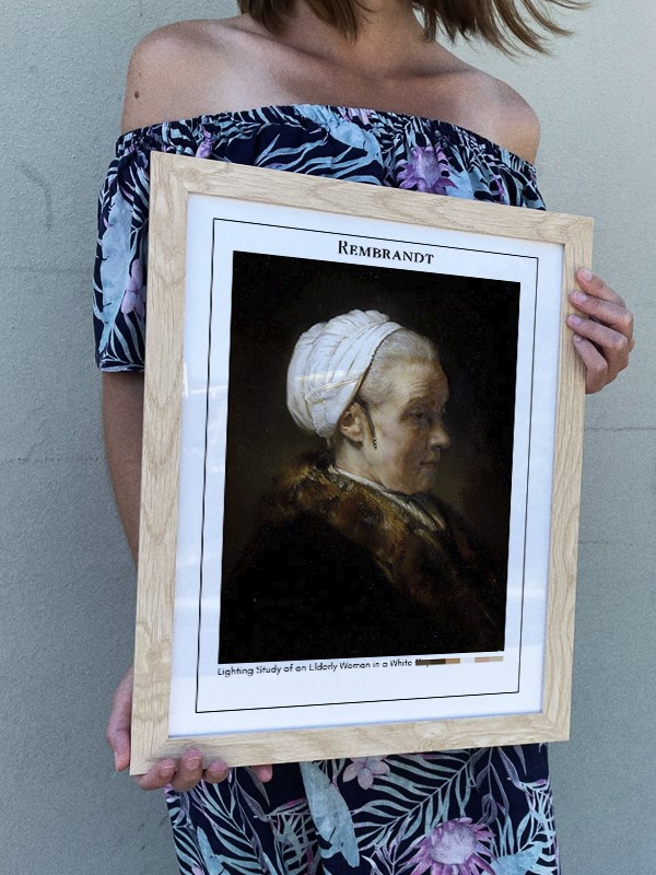 Rembrandt Lighting Study of an Elderly Woman in a White Cap Poster