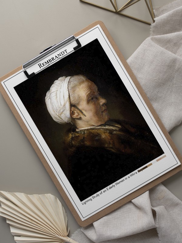 Rembrandt Lighting Study of an Elderly Woman in a White Cap Poster