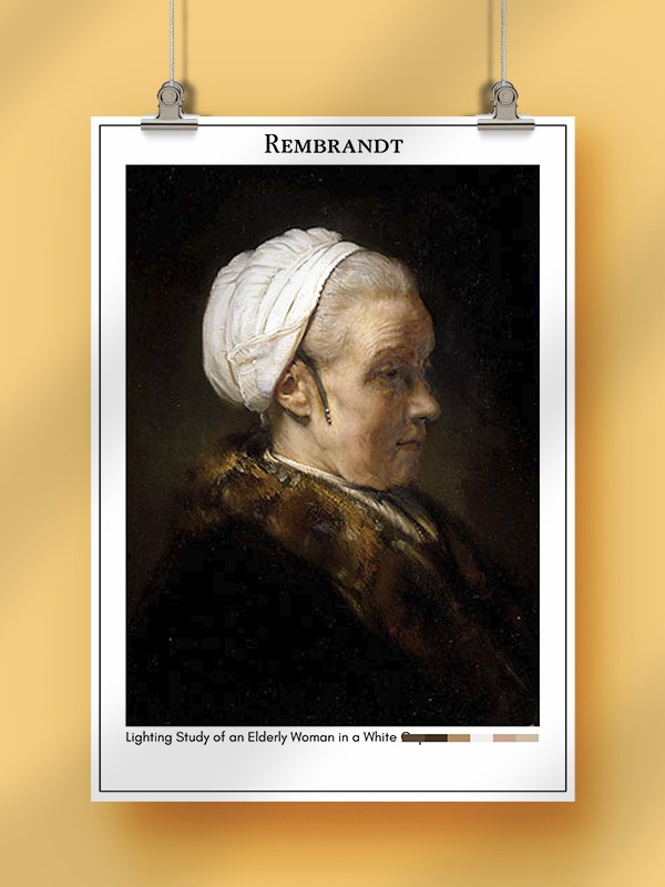 Rembrandt Lighting Study of an Elderly Woman in a White Cap Poster