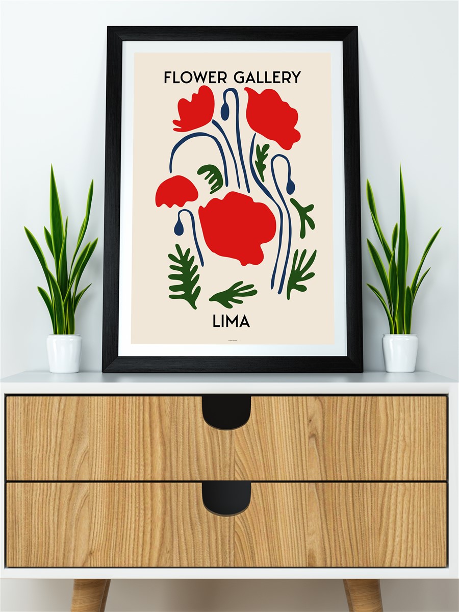 Lima Kırmızı Çiçek Modern Poster Çerçevesiz Duvar Tablosu Sanatsal Poster