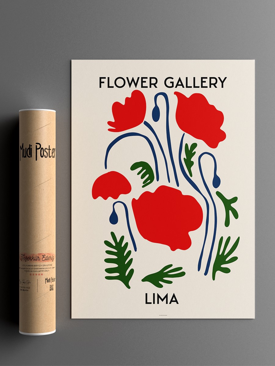 Lima Kırmızı Çiçek Modern Poster Çerçevesiz Duvar Tablosu Sanatsal Poster
