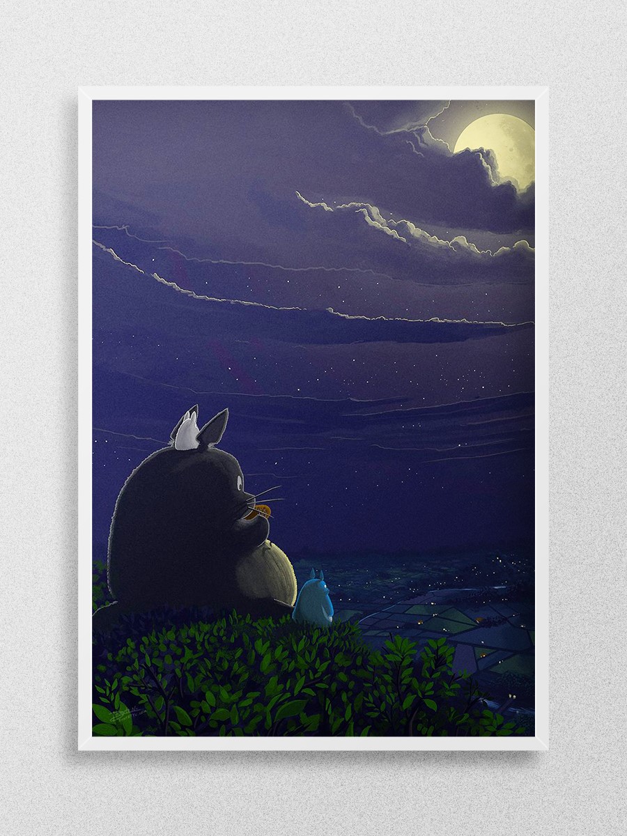 Magical night full moon Anime Poster Çerçevesiz Yüksek Kalite Anime Duvar Poster