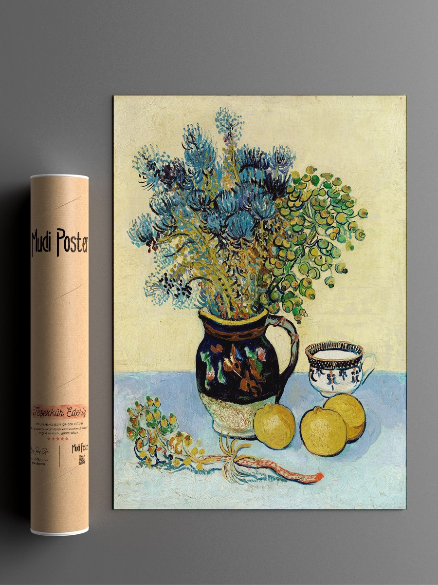 Majolica with Wildflowers Tablo Sanatsal Ünlü Ressam Poster Çerçevesiz Yüksek Kalite Poster