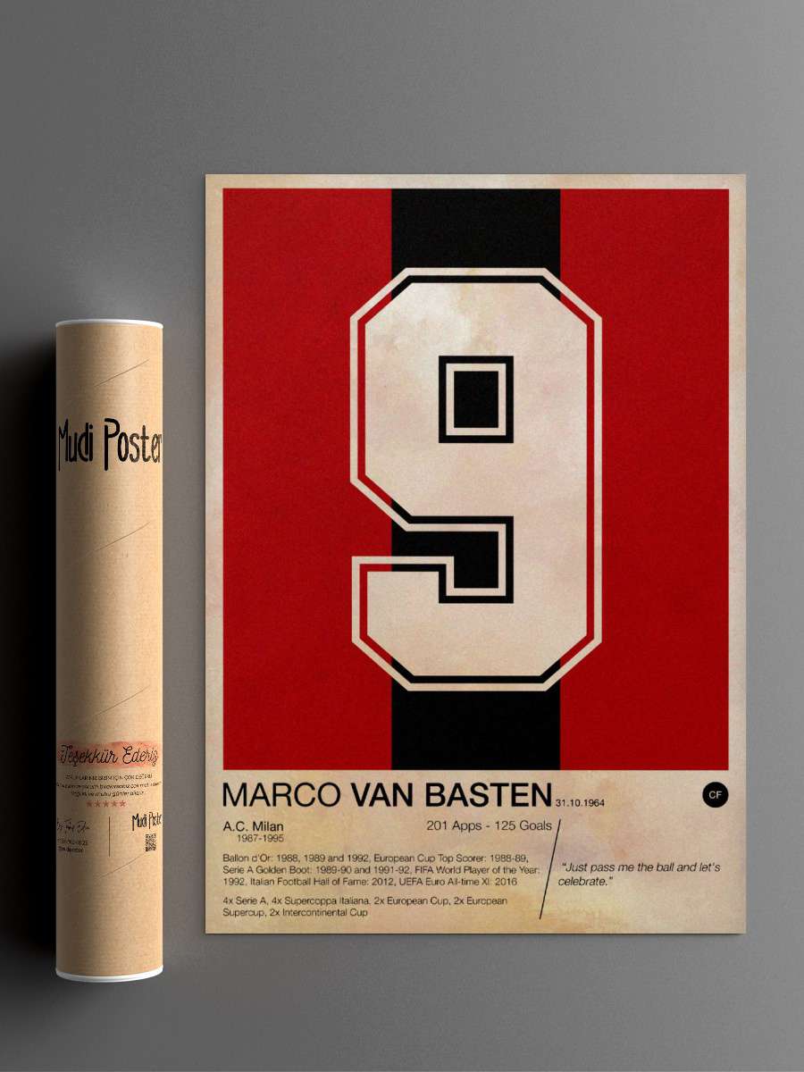 Marco Van Basten Futbol Poster Çerçevesiz Yüksek Kalite Futbolcu Duvar Poster