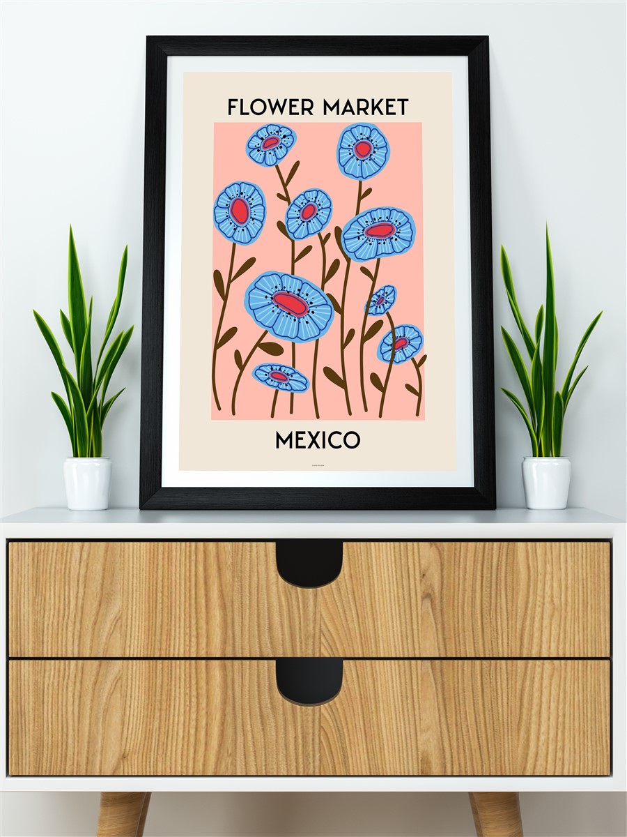 Meksika Soyut Çiçek Temalı Modern Poster Çerçevesiz Duvar Tablosu Sanatsal Poster