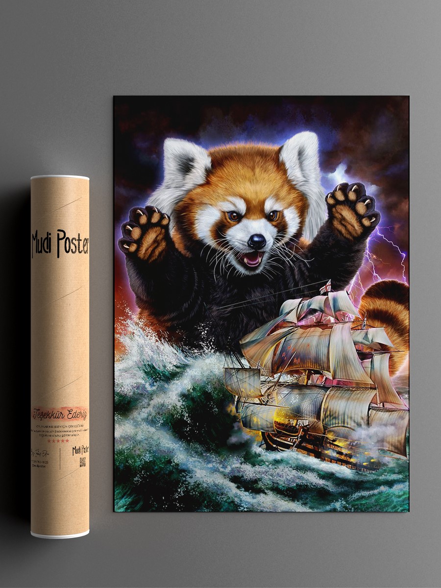 Monster Red Panda Kraken Poster, Çerçevesiz Tv Film Poster