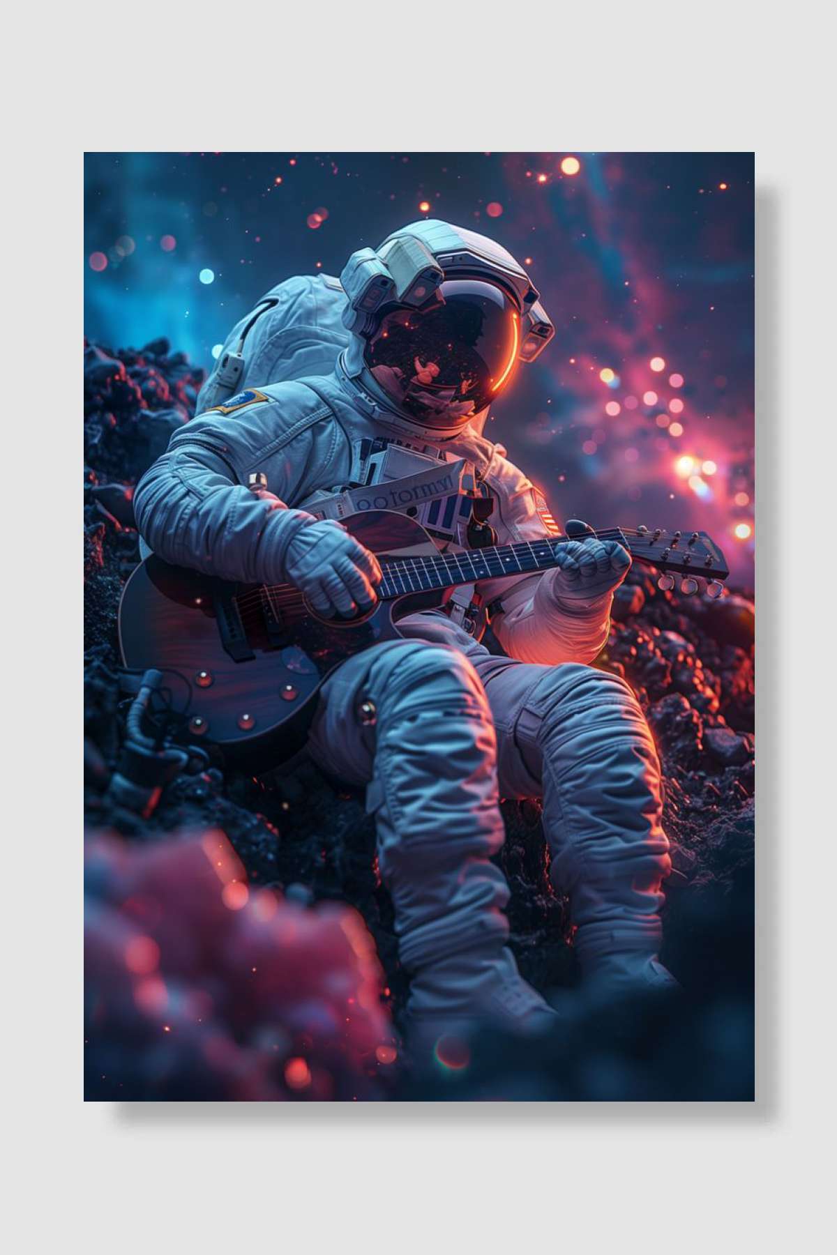 Astronaut Guitar Müzik Poster Çerçevesiz Yüksek Kalite Müzik Afiş Duvar Poster