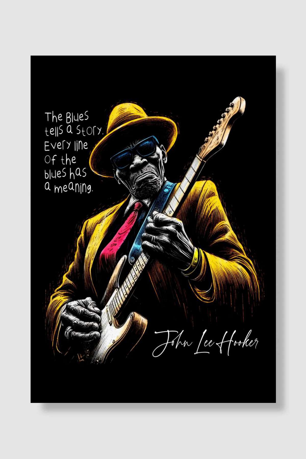 John Lee Hooker caricature Müzik Poster Çerçevesiz Yüksek Kalite Müzik Afiş Duvar Poster