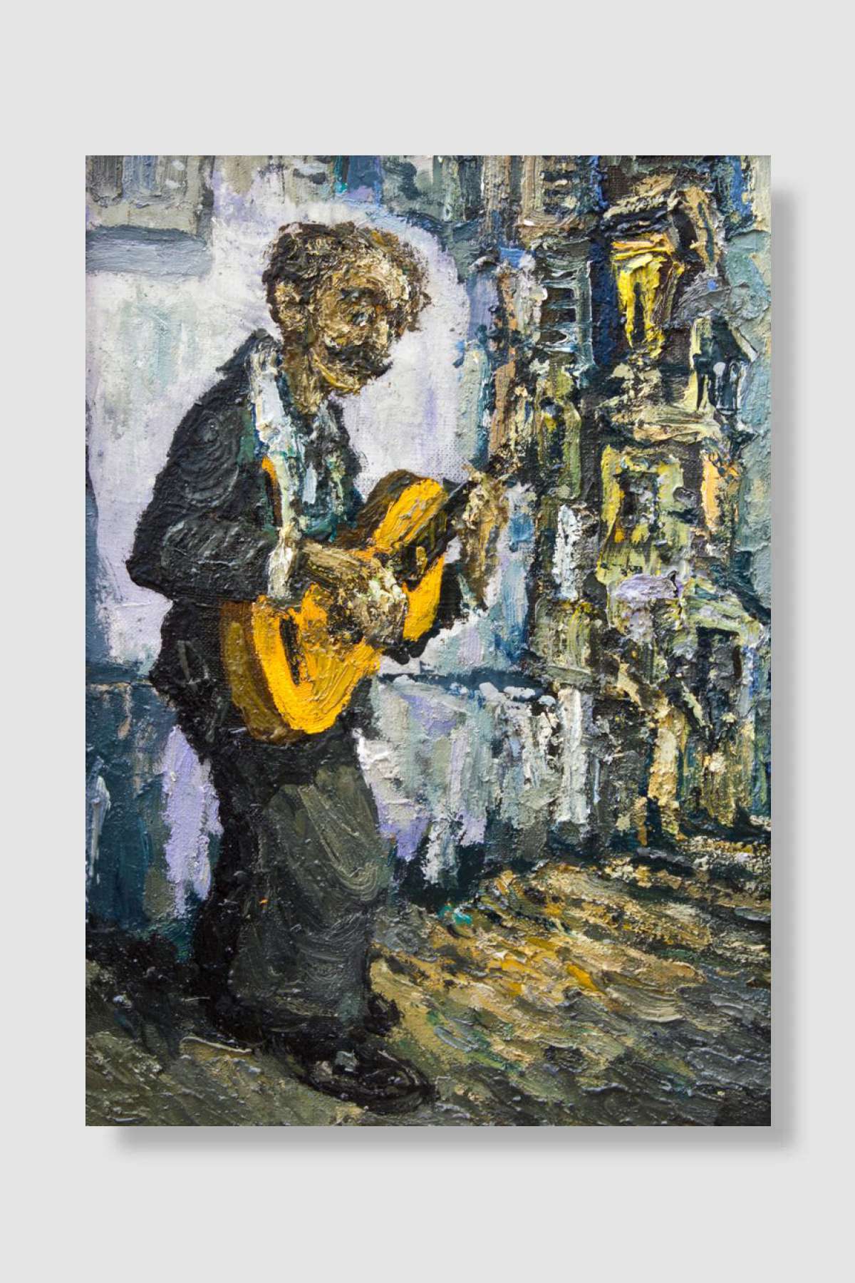 guitar player street musician, original oil painting on ... Müzik Poster Çerçevesiz Yüksek Kalite Müzik Afiş Duvar Poster - En İyi Fiyatlarla