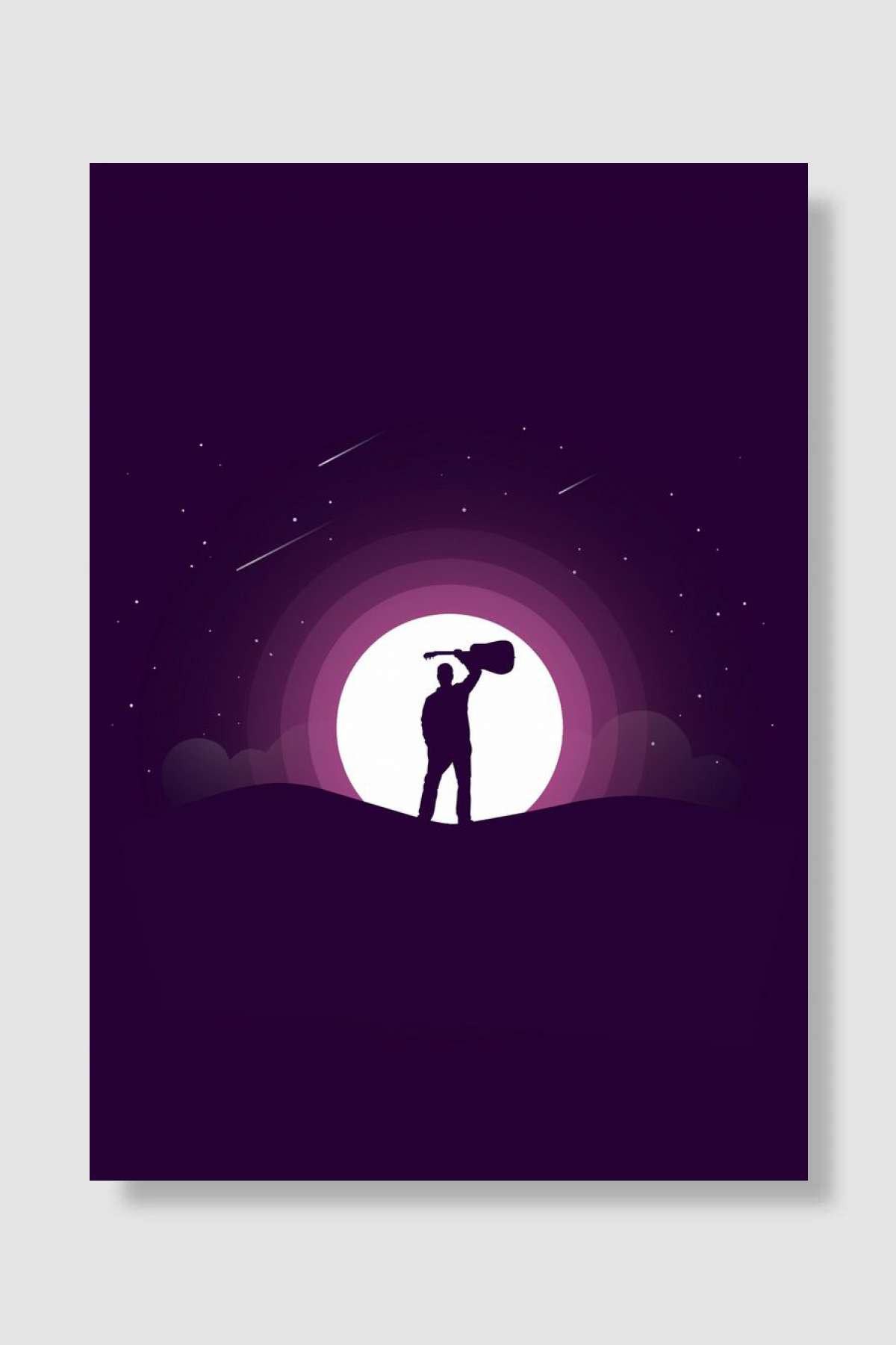 Moon Landscape Guitar Red Müzik Poster Çerçevesiz Yüksek Kalite Müzik Afiş Duvar Poster