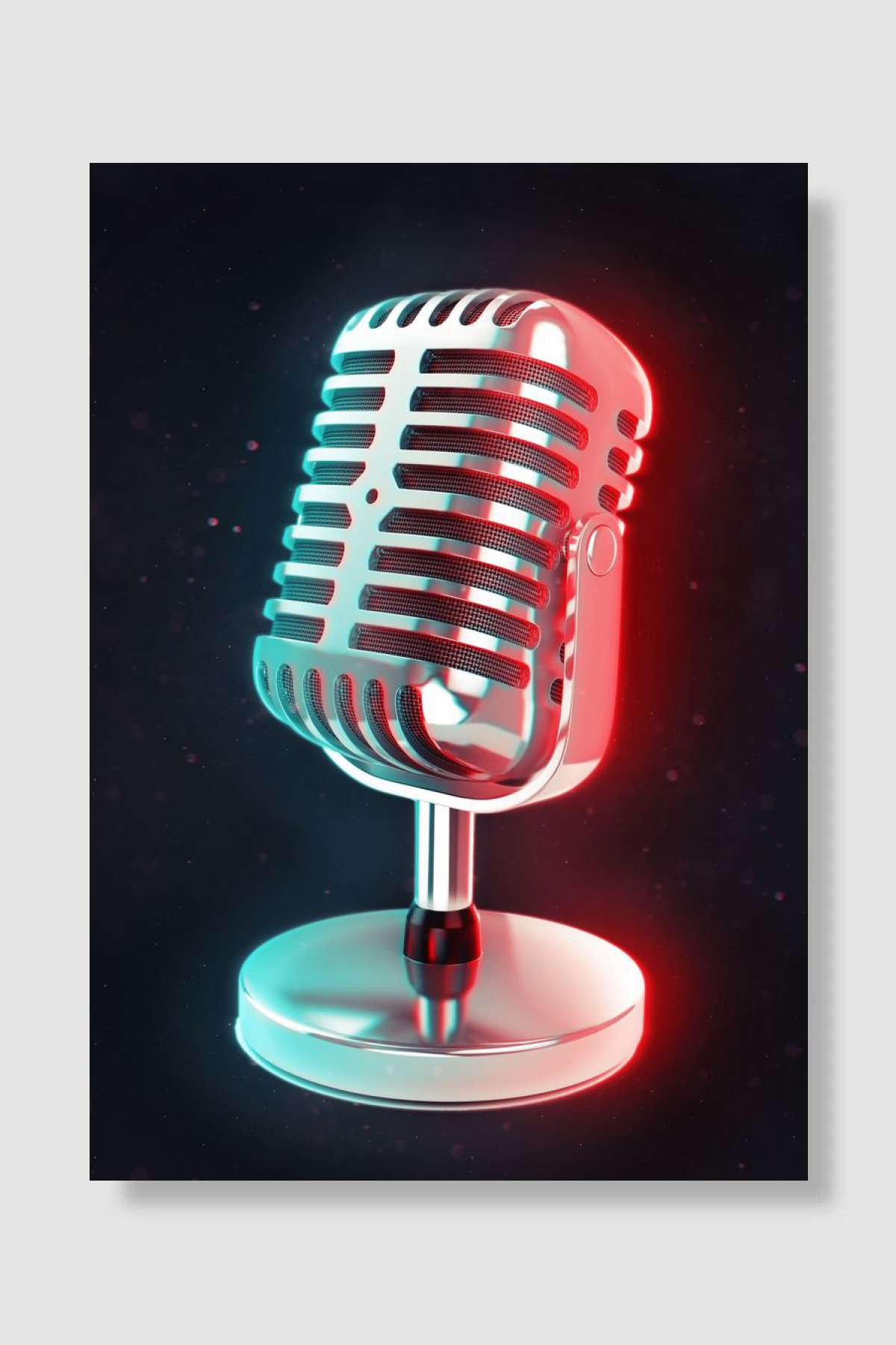 Neon Microphone 3 Müzik Poster Çerçevesiz Yüksek Kalite Müzik Afiş Duvar Poster