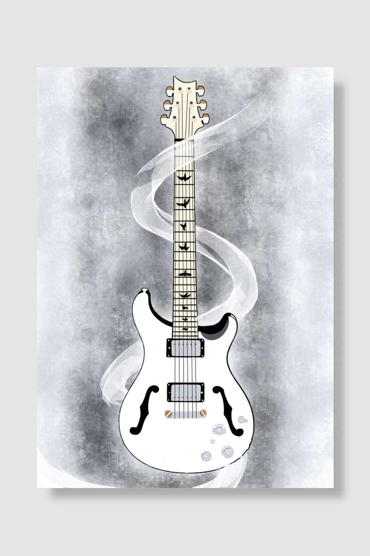 White Electric Guitar Müzik Poster Çerçevesiz Yüksek Kalite Müzik Afiş Duvar Poster