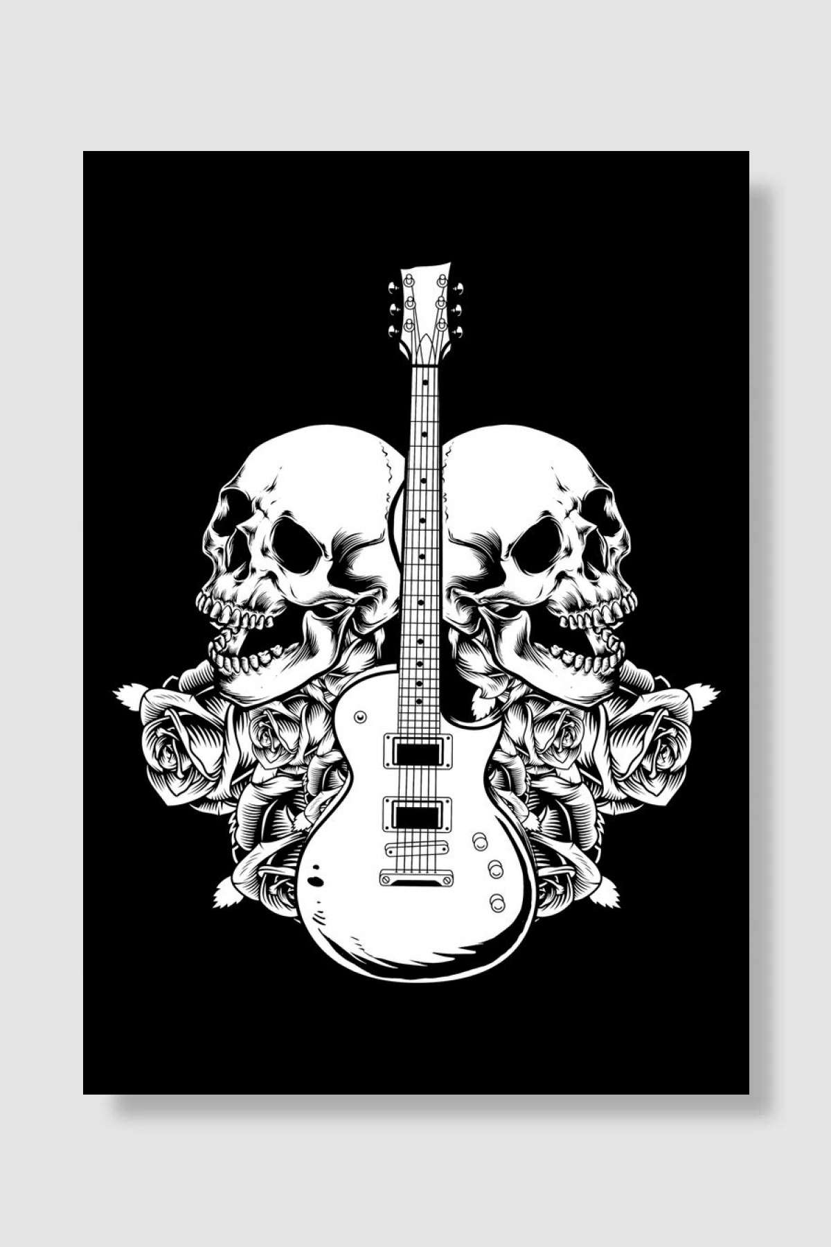 Electric Guitar Skull Müzik Poster Çerçevesiz Yüksek Kalite Müzik Afiş Duvar Poster