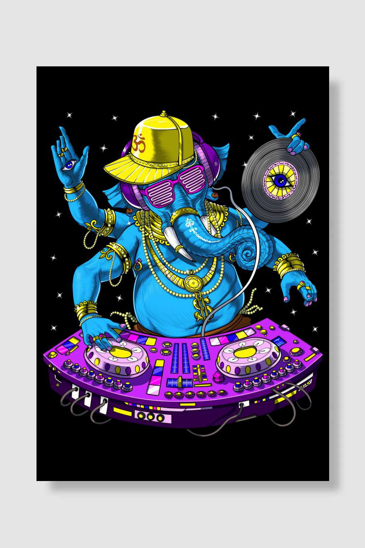 Ganesha Psychedelic DJ Müzik Poster Çerçevesiz Yüksek Kalite Müzik Afiş Duvar Poster