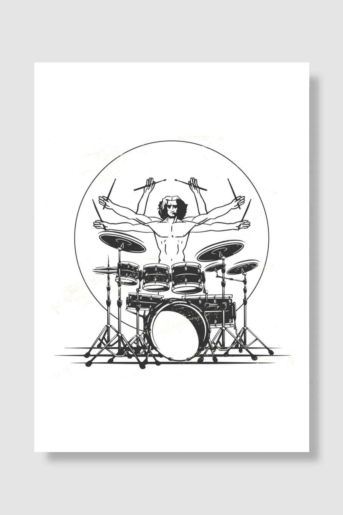 Vitruvian Drummer Design Müzik Poster Çerçevesiz Yüksek Kalite Müzik Afiş Duvar Poster