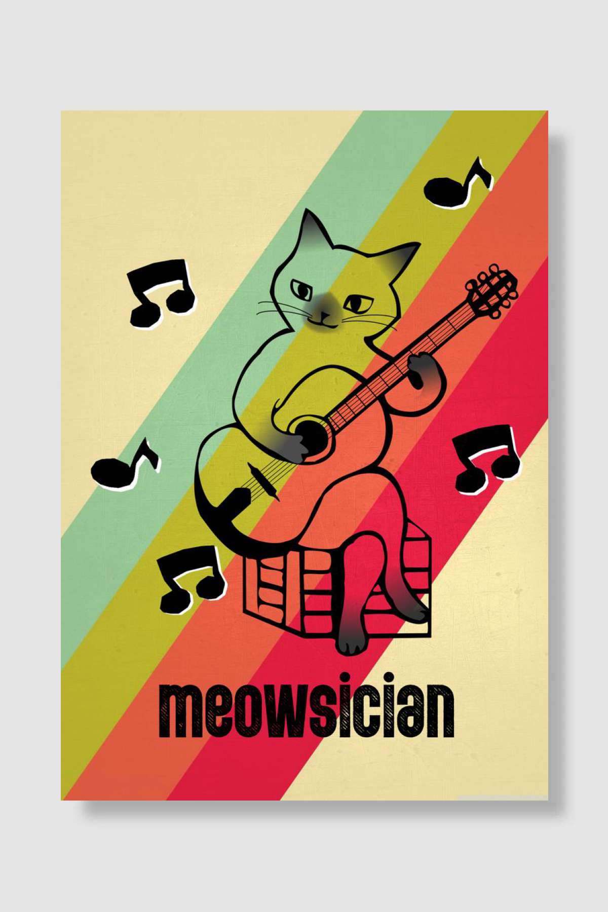 Guitar Solo Cat Funny Müzik Poster Çerçevesiz Yüksek Kalite Müzik Afiş Duvar Poster