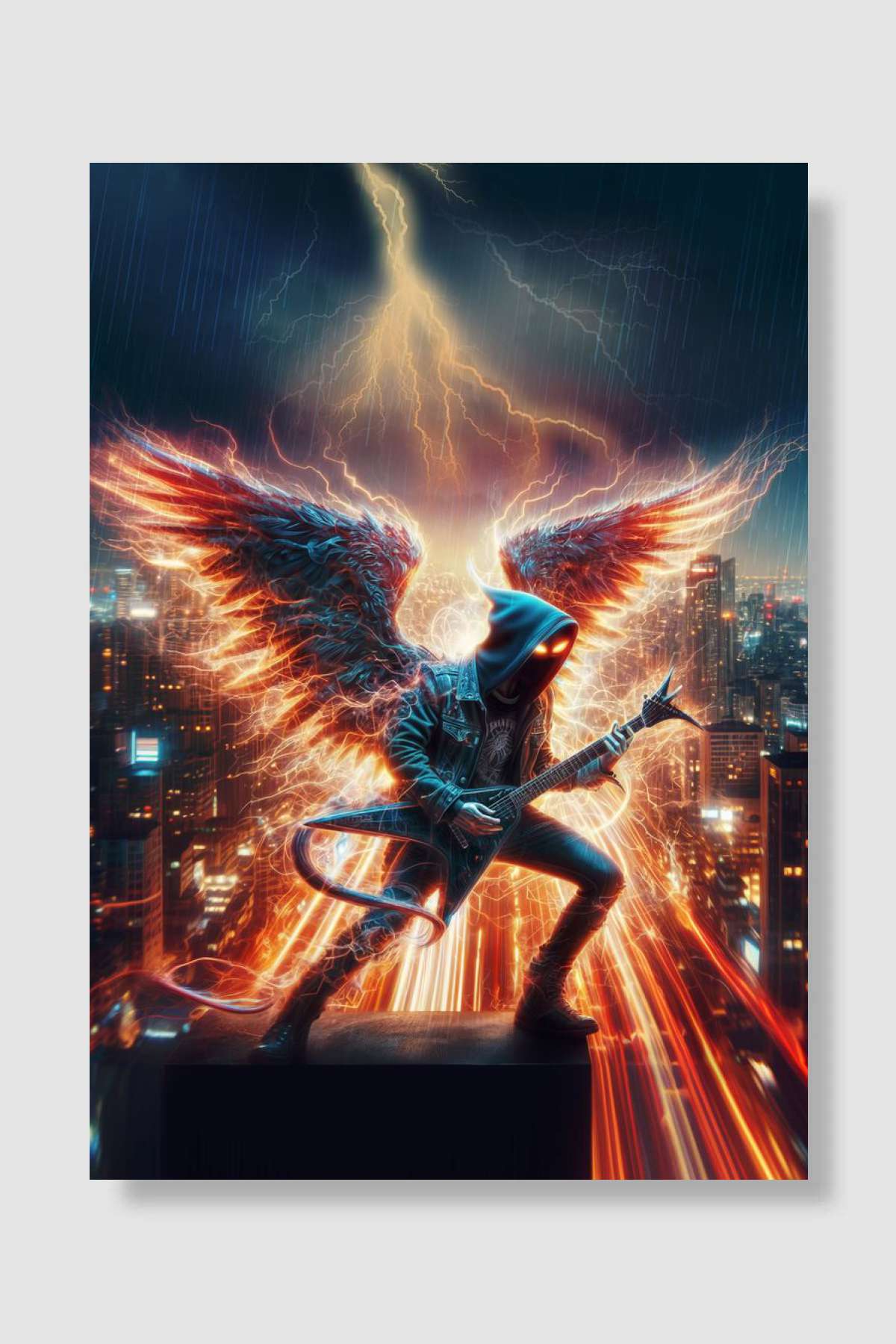 Red Lightning Müzik Poster Çerçevesiz Yüksek Kalite Müzik Afiş Duvar Poster