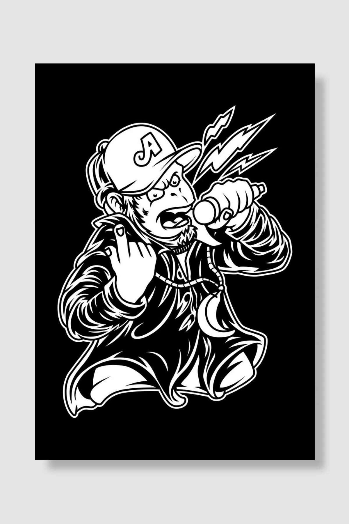 Rap Monkey BnW 01 Müzik Poster Çerçevesiz Yüksek Kalite Müzik Afiş Duvar Poster