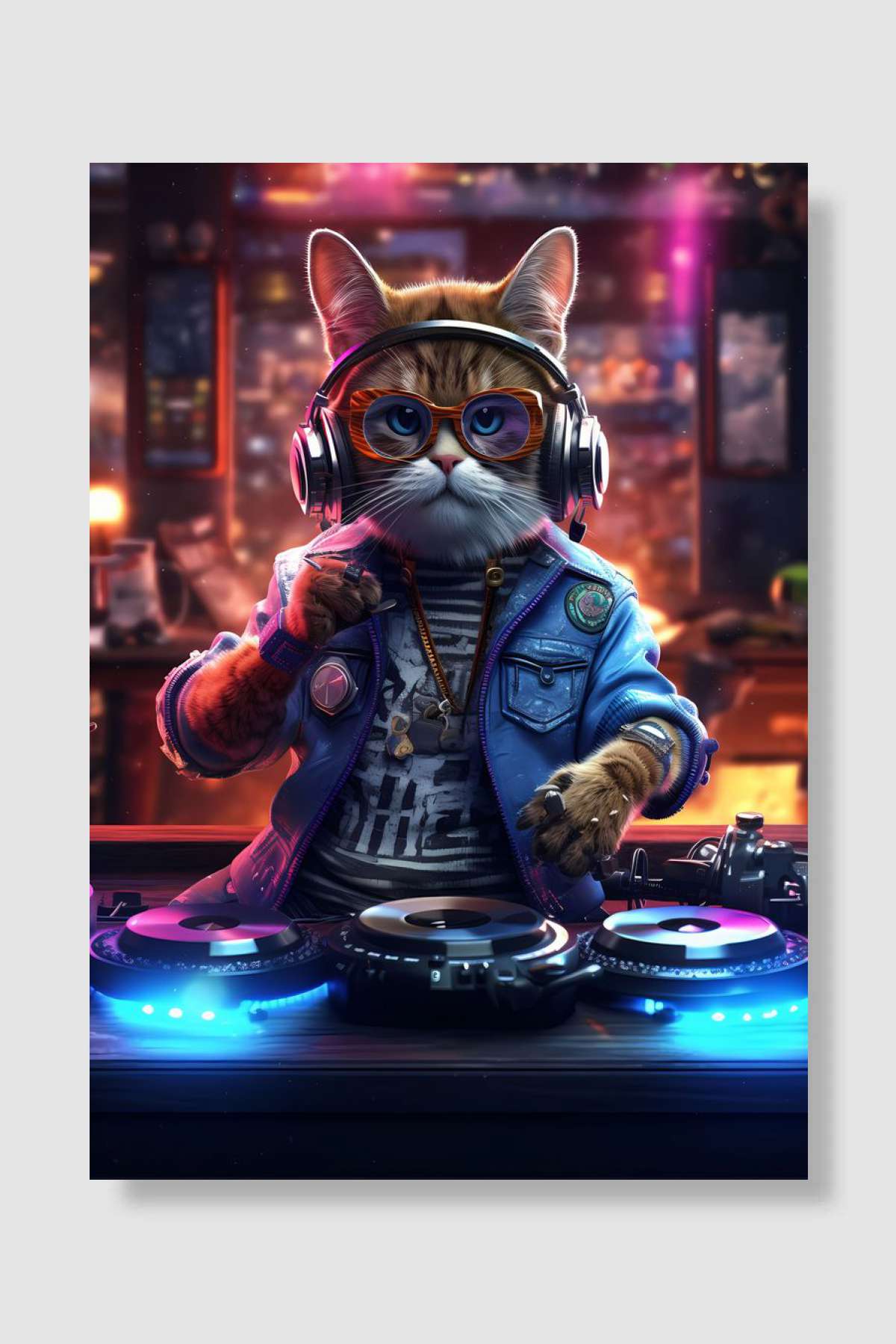 The Cyberpunk Cat DJ Müzik Poster Çerçevesiz Yüksek Kalite Müzik Afiş Duvar Poster - En İyi Fiyatlarla