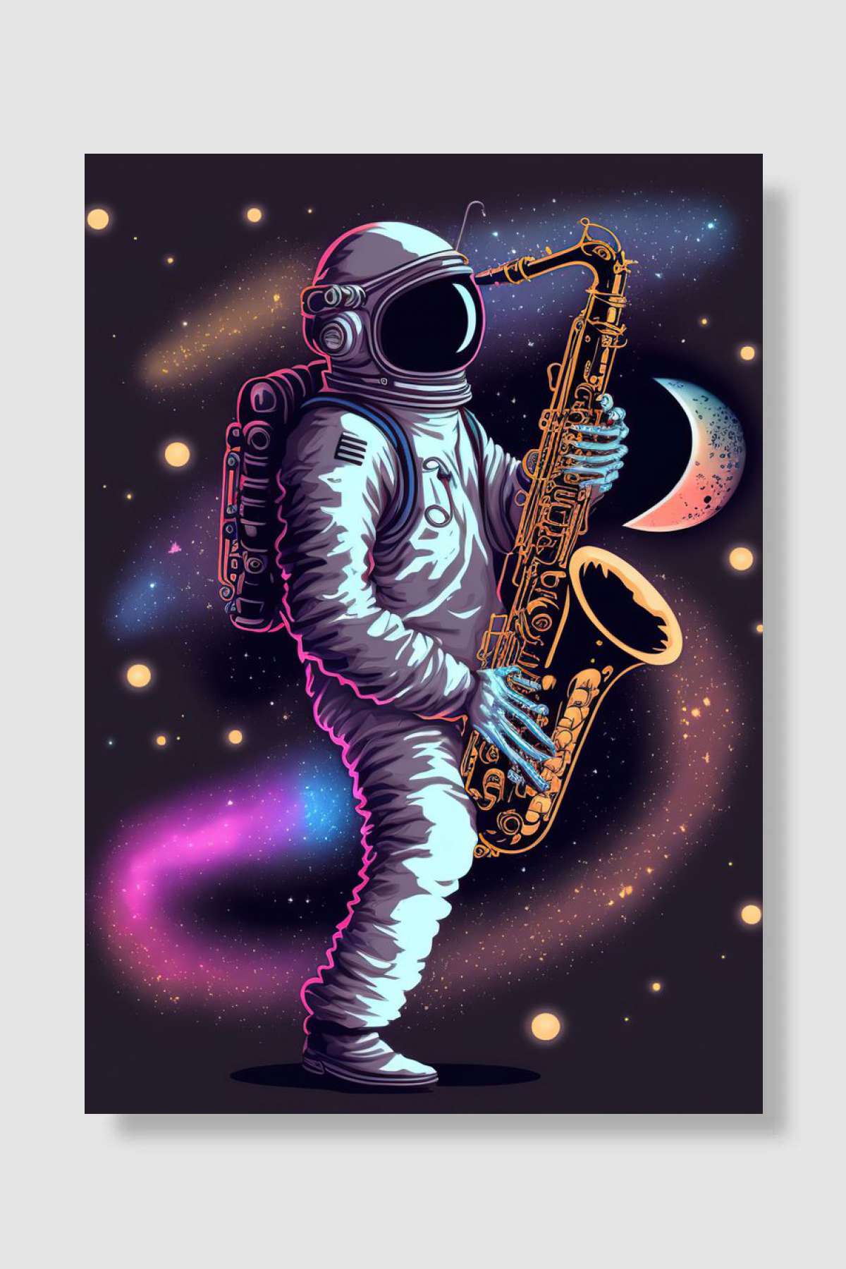 Astronaut saxophone Müzik Poster Çerçevesiz Yüksek Kalite Müzik Afiş Duvar Poster