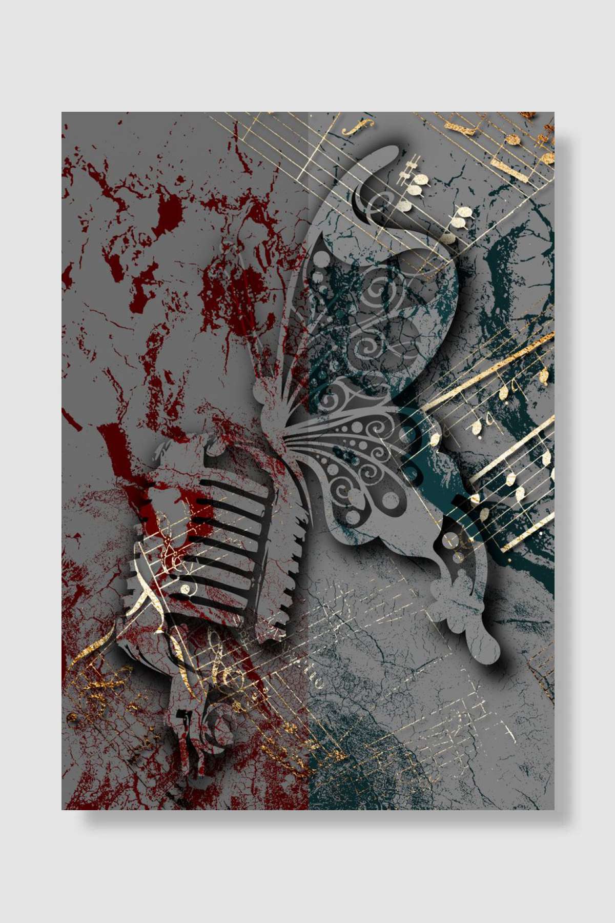 Microphone Butterfly Music Müzik Poster Çerçevesiz Yüksek Kalite Müzik Afiş Duvar Poster