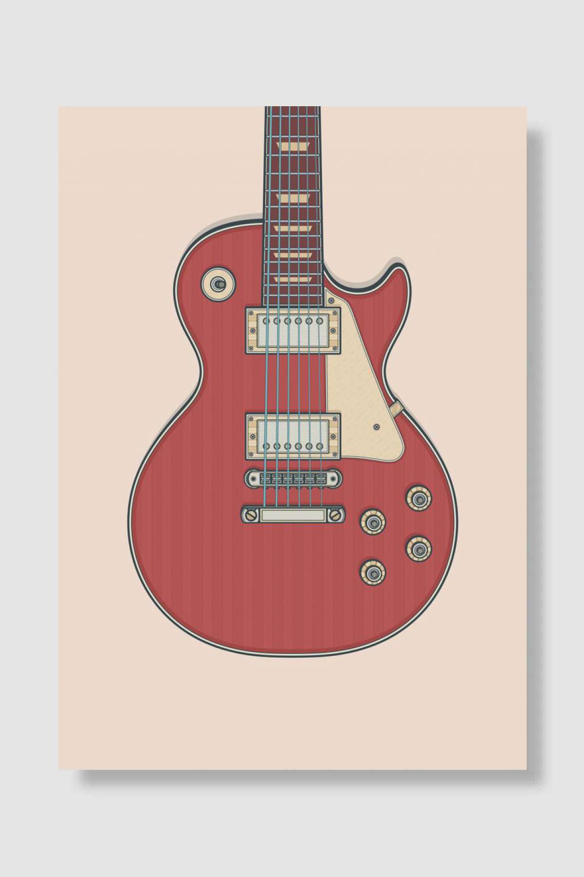 Cherry Red Rock LP Guitar Müzik Poster Çerçevesiz Yüksek Kalite Müzik Afiş Duvar Poster