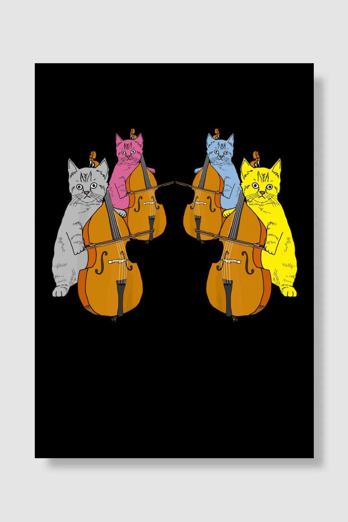 Cello Cats Violin Müzik Poster Çerçevesiz Yüksek Kalite Müzik Afiş Duvar Poster
