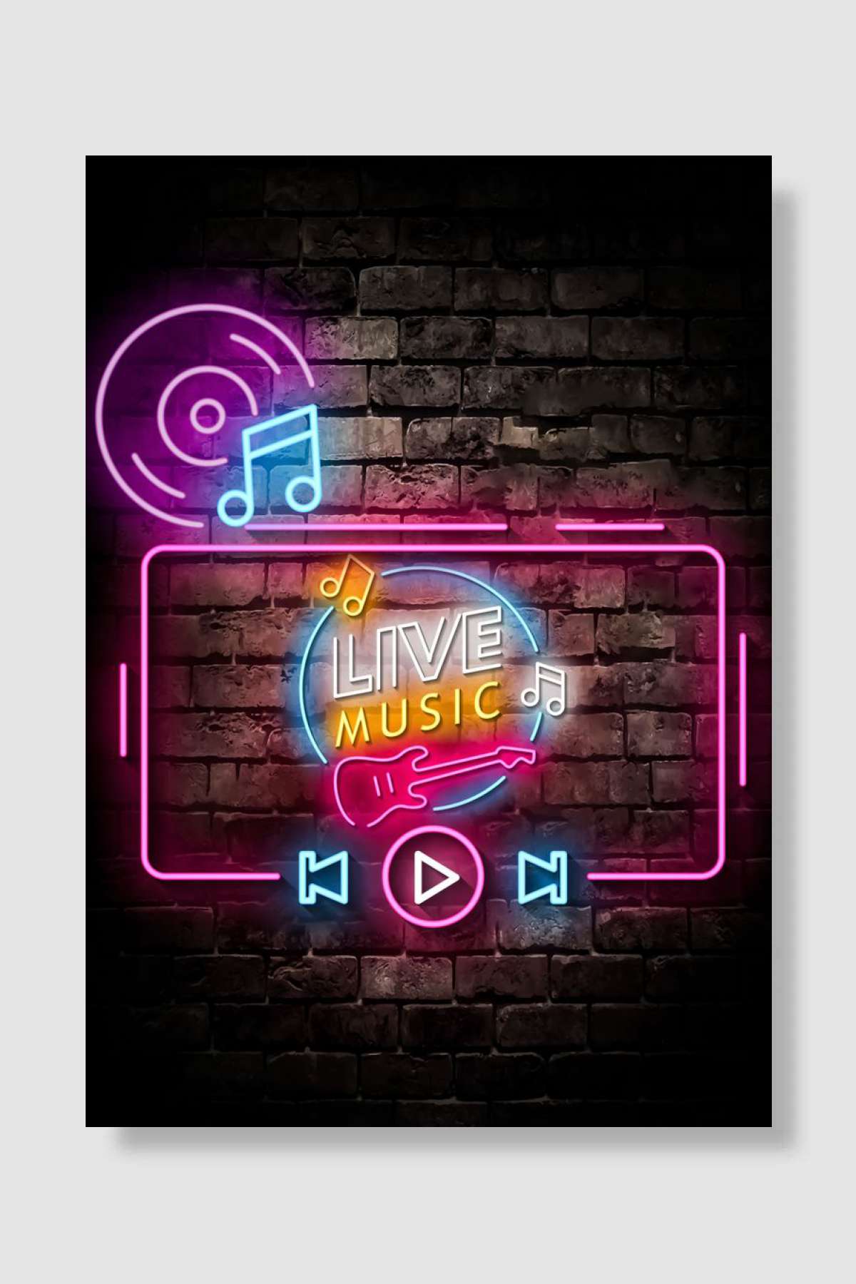 Live Music Neon Müzik Poster Çerçevesiz Yüksek Kalite Müzik Afiş Duvar Poster